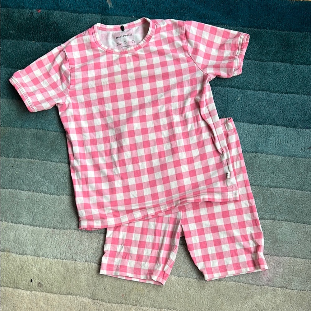 Mini Rodini Pink Checkered Kids shorts tee set